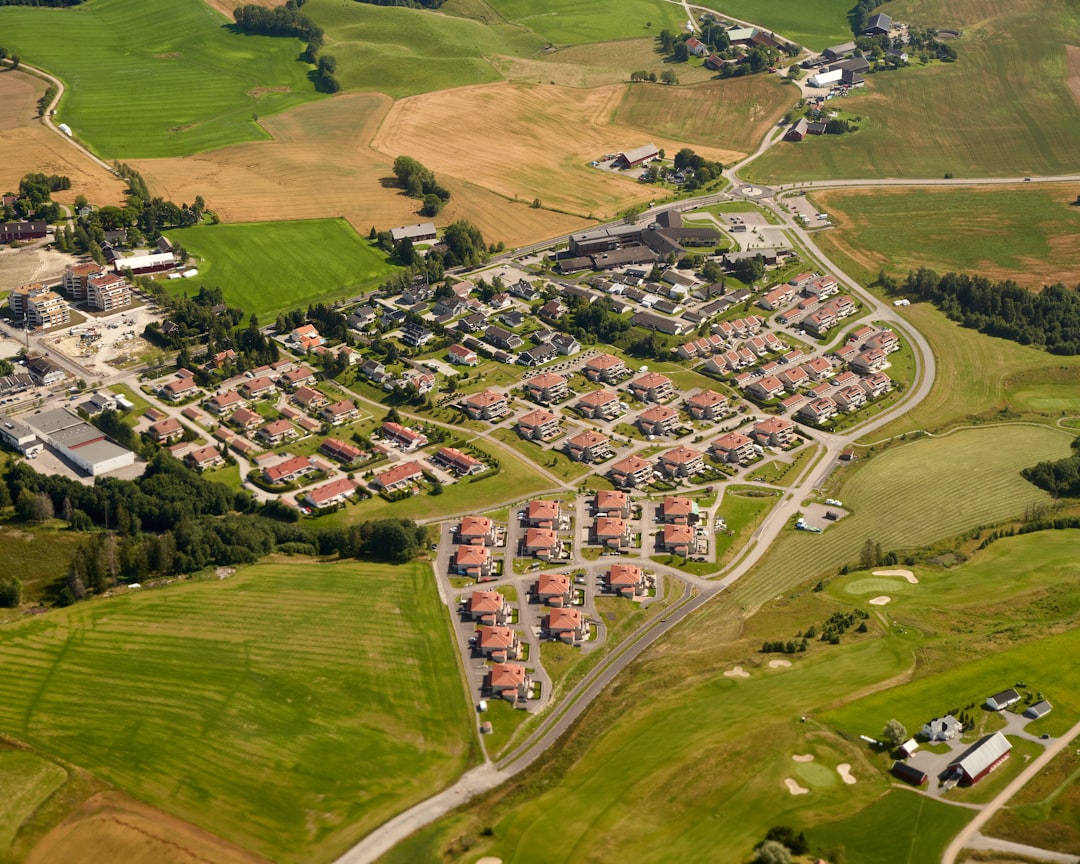an aerial view of a town